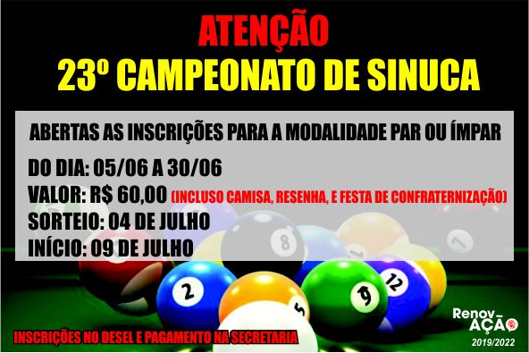 23º Campeonato de Sinuca 2019
